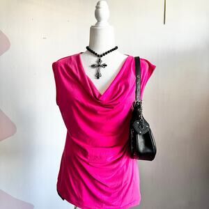 Y2K Hot Pink Cowl Neck‎ Tank Top, 2000s, Baddie, Coquette, Romantic, Large
